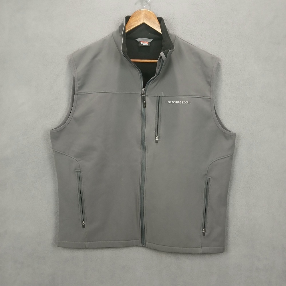 Glacier's‎ Edge Softshell Vest Mens XL Gray Fleece Lined Stretch Logo Full Zip